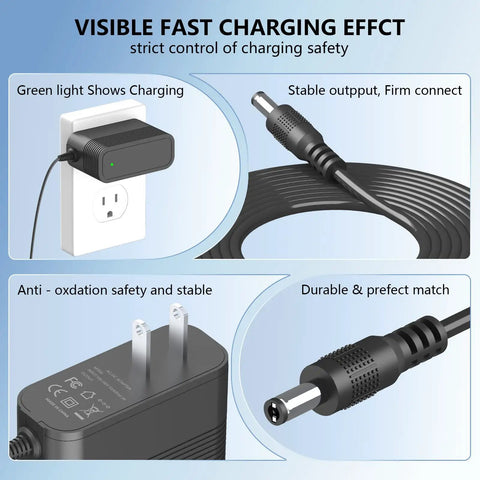 Universal 36 Volt Replacement Power Adapter For Cordless Stick Vacuum Battery Home Cleaning Gadget showing charging indicator and connector