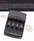 USB Universal Smart Battery Charger for 3.2V LiFePO4 with red and green charge indicators, auto overload protection.