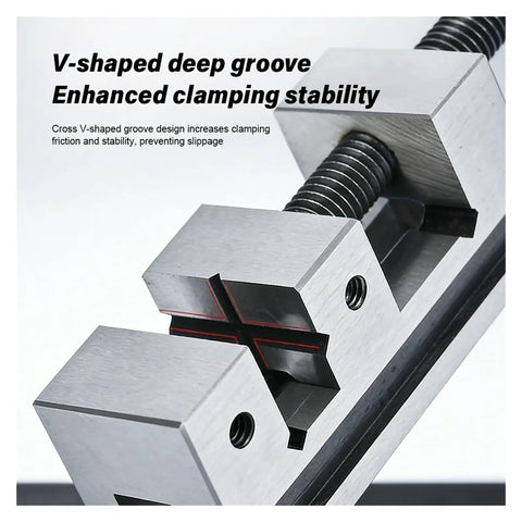 Close-up of 1 1.3 Or 1.5 Inch Mini Parallel Jaw Vise With V Type Cross Bench Design showcasing deep groove for enhanced clamping stability.