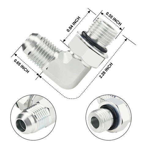 Five Pack 3/8 Inch Hydraulic Hose Fittings 90 Degree Elbow JIC to SAE ORB Male 3/8 JIC 37 Degree Cone Seat With O Ring For No Hassle Tight Routing ANCIMOON showing dimensions