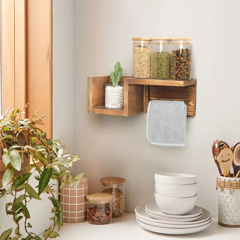 Wooden Toilet Paper Holder Wall Mount With Shelf Farmhouse Bathroom Storage Rack for tissue rolls and small accessories
