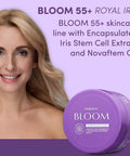 Top Shelf Night Cream For Mature Skin Throw Out Those Wrinkles And Wake Up Lookin Fresh Paraben Free Stuff in a purple jar beside a smiling woman.