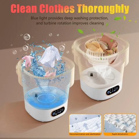 Straight Up 15L Portable Washing Machine With Three Cleaning Modes Foldable Mini Washer For Campers Travel And Dorm Life showing cleaning in action.