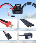Waterproof RC Brushless Motor And ESC Combo 2430 7200KV With 35A ESC showing wiring and connectors for 1/16 1/18 RC cars.
