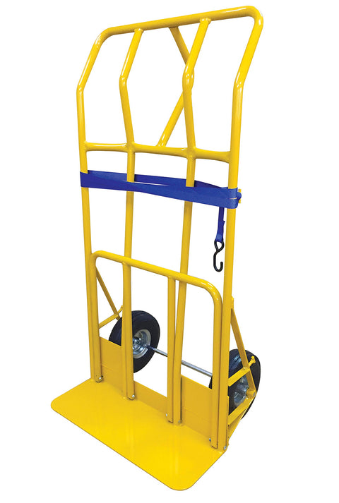 Heavy Duty Extra Wide Hand Truck With Pneumatic Wheels 600 Lb Capacity Ergonomic Extended Handle Large Platform Yellow