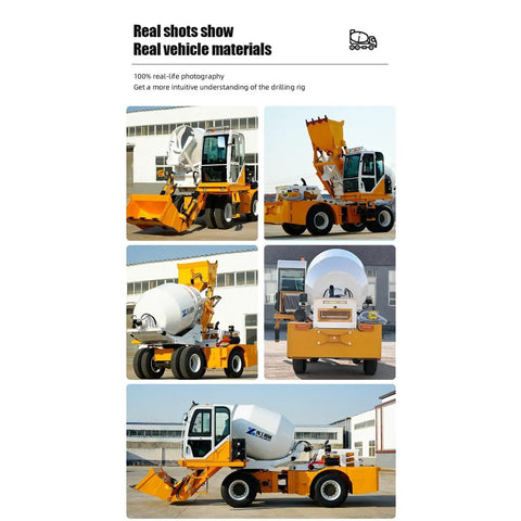 Tough As Nails Real Heavy Duty Mobile Concrete Mixer With Reliable Hydraulic Loading System Built Tough For Rugged Construction Sites And High Volume Pours in various angles.