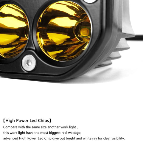 Close-up of a Beefy Yellow 3 Inch 40W LED Pods Lights For Off Road Driving showing amber lens and housing detail.