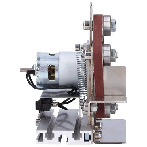 Jauarta Mini Belt Sander Grinder Aluminum Alloy Polishing Machine 9000RPM side view showcasing motor and grinding wheel design.