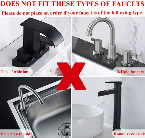 Image showing faucets incompatible with Must Have 3 In 1 Sink Splash Guard With Silicone Faucet Drip Catcher Tray Soap Dish And Sponge Holder
