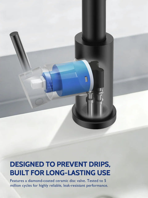 Internal view of Kitchen Faucet With Pull Down Sprayer And Soap Dispenser, High Arc 304 Stainless Steel, ceramic disc valve.