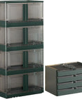 No Fuss Foldable Storage Bins Featuring Secure Snap Lids And Smooth Rolling Wheels, stackable plastic cube containers in green.