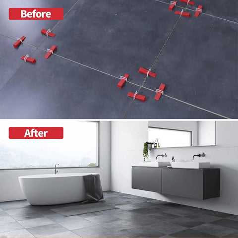 Tile Leveling System With One Sixteenth Inch Spacers And Clips, 2000 Pieces, installation before and after bathroom floor