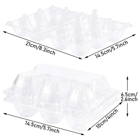 Dimensions of 24 Pack Clear Plastic Egg Cartons With 6 Egg Capacity Per Tray, Eco Friendly Egg Holder Storage Container shown