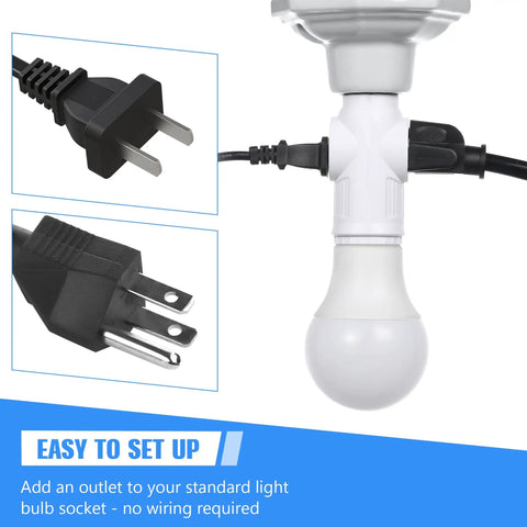 E26 Light Socket To Plug Adapter Converts Socket Into Grounded Three Prong Outlet While Keeping Bulb Holder Two In One