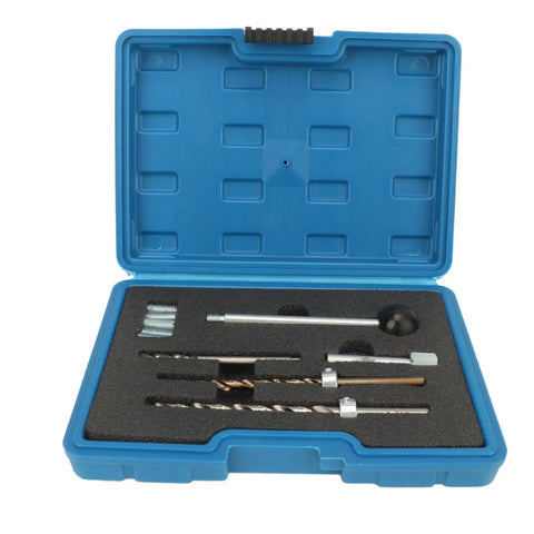Workhorse Injector Clamping Bolt Thread Repair Kit Replacement For Diesel Benz Models, set in blue case with steel coils.