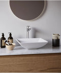 Quattro QM178 Vibrant Matte White 16 Inch Square Bathroom Vessel Sink For Above Counter Install With 100 Percent Acrylic Resin