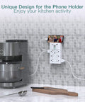 12 Outlet Surge Protector Wall Mount Power Strip With 3 USB Ports Including 1 USB C, kitchen use with phone holder