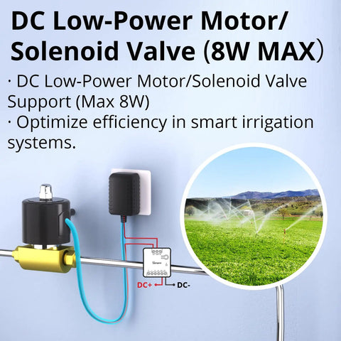 WiFi Mini D Smart Switch With Matter, Dry Contact Output for NO NC, controls DC low-power motor solenoid valve, irrigation