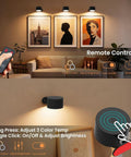 Fuligent 2 Pack LED Wall Sconces, Battery Operated Wall Lights for Bedroom Bedside, control remote and dimming features displayed.