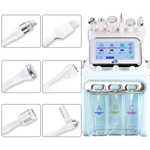 6 In 1 Facial Machine For At Home Spa Grade Skin Care Device with handles for cleansing, hydration, pore tightening, anti-aging benefits.