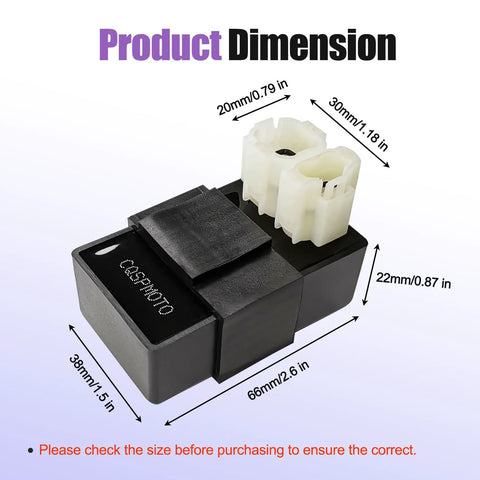 Six Pin AC CDI Box For GY6 50cc 125cc 150cc Scooters ATVs Go Karts with dimensions 66mm length, 38mm width, 20mm height.
