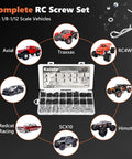 Ultra Strong 633 Piece RC Screw Kit With 10.9 Grade Carbon Steel High Tensile Hex Screws Assortment display with RC models.