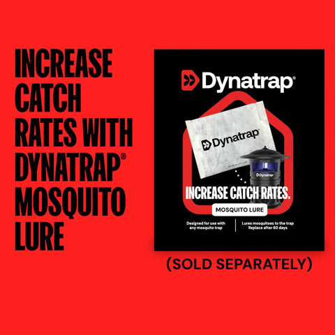 DynaTrap mosquito lure packaging designed to increase catch rates, showcased with text highlighting effectiveness. Sold separately.