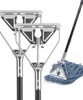 Damn Near Indestructible 60 Inch Heavy Duty Metal Mop Handles 2 Pack with gray foam grip and mop head ready for cleaning.