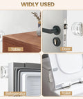 Six Piece Clear Silicone Door Stoppers And Wall Bumper Shields With Heavy Duty Peel And Stick Backing For Slick Door Handle Defense And Smooth Door Swing That Keeps Your Drywall Looking Crisp And Rental Ready used on various surfaces like table, door, refrigerator, and toilet.