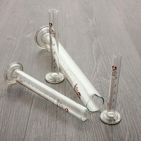 Five Piece Glass Graduated Measuring Cylinder Set for Lab Chemistry 5ml 10ml 25ml 50ml 100ml Borosilicate Glass with 2mm Walls