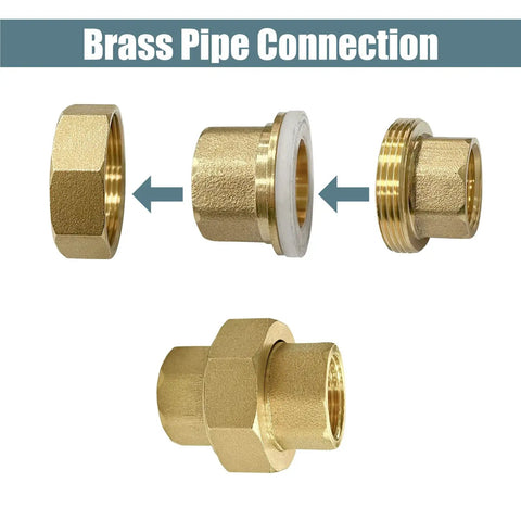 Beefy Brass Pipe Fitting Union Adapter 1/2 Inch NPT Female To 1/2 Inch NPT Female 2 Pack Heavy Duty No Fuss Corrosion Resistant High Strength Threads Easy Install Plumbing Coupling brass union adapter