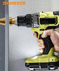 Hand holding drill with Pro Grade Heavy Duty HSS Titanium Step Drill Bit Set, drilling into metal with automatic center punch.