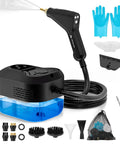 No Frills Steam Cleaner With Ten Second Rapid Heat And One Point Two Liter Tank, compact handheld, includes accessories, easy home cleaning.