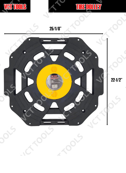 Top view of Heavy Duty Tire Storage Dolly with 300 lb capacity and 360 degree mobility, rugged polyethylene construction.