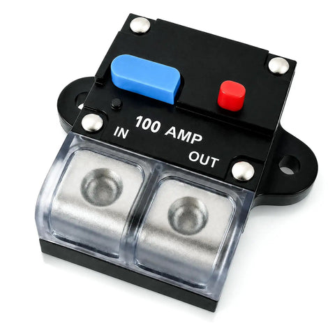 Badass 100 Amp Circuit Breaker For Marine Boats Trolling Motors And ATV 12V Through 48V DC IP67 sealed housing with metal bus bar.