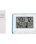 Wireless Weather Station All In One With Heat Index And Dew Point Indoor Outdoor Temperature And Humidity Monitor Teal Blue And White Display