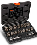Heavy Duty Bolt Extractor Kit For Damaged Nuts And Bolts 18 Piece Set With Three Eighths Inch Drive Lug Nut Removal Tool For Rusted Stripped Fasteners Made Of Chrome Molybdenum Steel Thinkwork in case