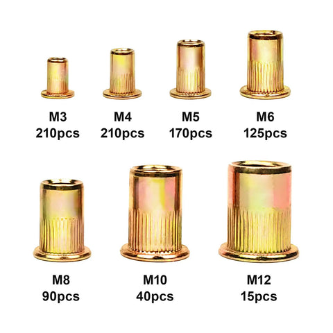 860 Piece Metric Rivet Nuts Kit With Case M3 To M12 Nutserts In Carbon Steel Zinc Plated Flat Head Heavy Duty Rivnut Set