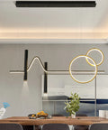 Dope Modern Dimmable Pendant Light With Linear Wave LED Chandelier For Kitchen Island, Dining Room, Living Room, And Breakfast Area, Black And Gold Finish, 45W Hanging Light Fixture over dining table