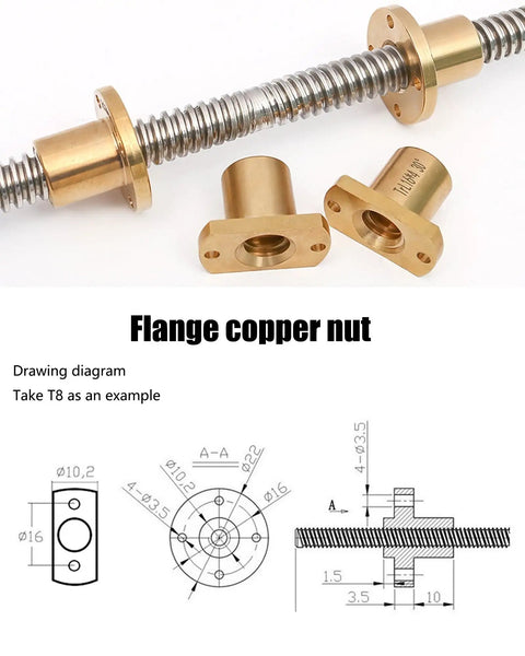 High Precision Ball Screw Kit For 3D Printers In 304 Stainless Steel With T8 T10 T12 Lead Screw And T Shaped Nut diagram