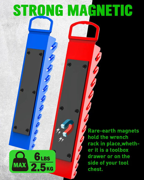 Heavy Duty Magnetic Wrench Rack Snaps Right Onto Your Toolbox To Keep Metric And Sae Combination Ratchets Locked In Tight Across Twenty Four Universal Slots So You Can Knock Out Any Job From Your Crew Cab Or Workshop Rig