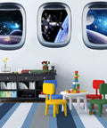 3D Planet Universe Galaxy Space Wall Decals Set With Spacecraft And Astronauts Peel And Stick Removable PVC Wall Murals in kids room