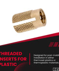 Brass Threaded Inserts For Plastic One Quarter Twenty Slotted Cold Install Flush Mount Pack Of 25 product close-up