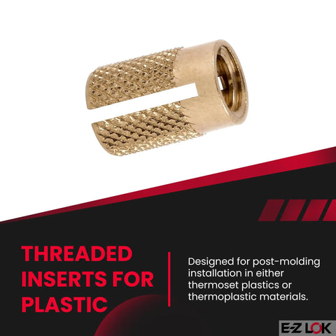 Brass Threaded Inserts For Plastic One Quarter Twenty Slotted Cold Install Flush Mount Pack Of 25 product close-up