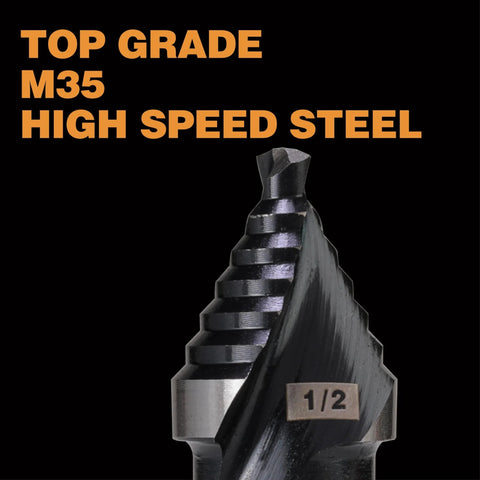 Jerax tools step drill bit, M35 HSS, 1/2 inch, double spiral flutes