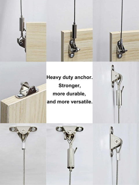 Heavy Duty Stainless Steel Hanging Wire Kit with hooks for adjustable suspension cable for furniture and mirrors, wall mount view