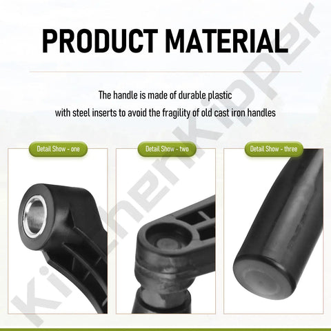 Top Shelf Drill Press Crank Handle Replacement For Nine Sixteenths Inch Drive Shaft Six Inch Turning Radius Three Sixty Degree Free Swivel Feed Knob showing durable plastic body with steel insert.
