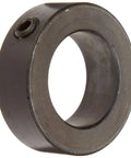 Heavy Duty One Piece Shaft Collar With Black Oxide Finished Steel For Quick And Easy Positioning 1 Inch Bore And 1.5 Inch Outer Diameter 5/8 Inch Width close-up showing set screw design.