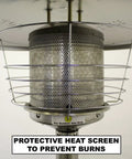 Close-up of protective heat screen on Portable Table Top Patio Heater With 11000 BTU Bronze Hammered Finish Propane Powered Using 1Lb Or 20Lb Tank Stable Weight Plate Perfect For Outdoor Evenings Easy Setup And Cozy Warmth Anywhere.