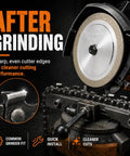 Pro Grade CBN Chainsaw Grinding Wheel 5 3/4 Inch Diameter 7/8 Inch Arbor 3/16 Inch Thick on grinder after sharpening.